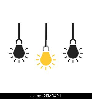 tre lampadine a sospensione come insight thinking. elemento di design piatto minimale con logo di tendenza semplice isolato su bianco. concetto di sistema astratto o di semplicità Illustrazione Vettoriale