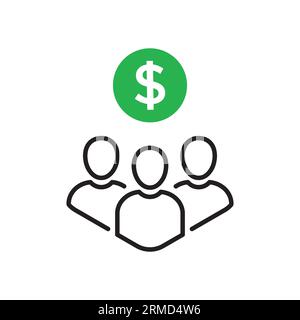 team di azionisti come remunerazione o icona di sovvenzione. delinea un trend ico semplice con logotipo dolare elemento web di disegno del tratto grafico isolato su bianco. c Illustrazione Vettoriale