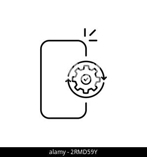 aggiornamento software con smartphone sottile nero. trend lineart logotipo di esecuzione moderna tratto grafico art design elemento web isolato su bianco. conc Illustrazione Vettoriale
