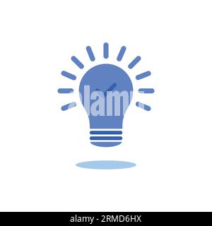 lampadina blu con raggi come l'icona di comprensione. concetto di pittogramma informativo visionario o simbolo di conclusione. cartone animato piatto tendenza semplice pensare fuori t Illustrazione Vettoriale