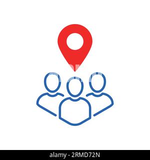 luogo d'incontro del team con icona geologica. tendenza a contorni piatti logotipo di folla moderno elemento web di disegno a tratti isolato su bianco. concetto di Illustrazione Vettoriale