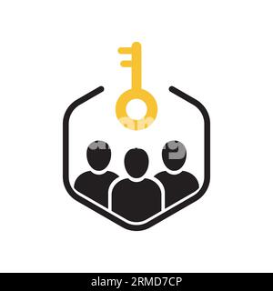 persone semplici con successo nel lavoro di squadra. tendenza piatta cartone animato consiglio moderno logotipo elemento di design grafico isolato su sfondo bianco. concetto o Illustrazione Vettoriale