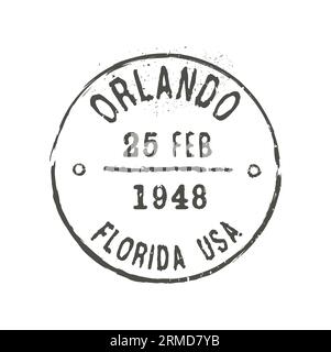 Francobollo e francobollo di Orlando. Busta postale timbro a inchiostro di città USA, francobollo a inchiostro di paese o regione di partenza, sigillo vettoriale grunge o cartolina Stati Uniti Illustrazione Vettoriale