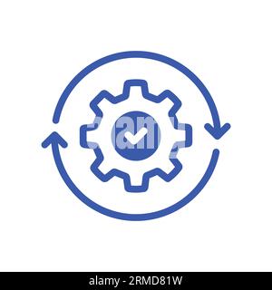 ingranaggio blu con icona di funzionamento ad efficienza simile a una freccia. trend lineare lineare lineare moderno logotipo grafico traccia elemento web isolato su bianco. concetto di Illustrazione Vettoriale