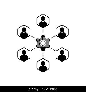 gruppo di persone come lo sviluppo congiunto o la partnership. metafora delle risorse umane o del reclutamento e della cultura aziendale. trend piatto ruota dentata semplice wi Illustrazione Vettoriale