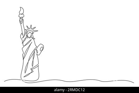 Statua della libertà una linea che disegna isolata su sfondo bianco Illustrazione Vettoriale