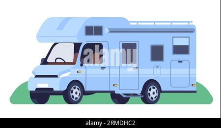 Camper caravan. Posizione del motore sulle ruote. Furgone da campeggio per automobili. Trasporto per le vacanze estive. Trasporto turistico su strada. Rimorchio per auto. Guida Illustrazione Vettoriale