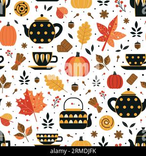 Motivo autunno senza cuciture con motivi Fika Illustrazione Vettoriale