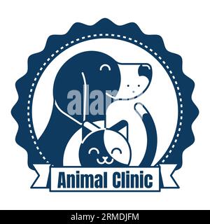 Stemma circolare PET Vet Animal Clinic in Line Art Illustrazione Vettoriale