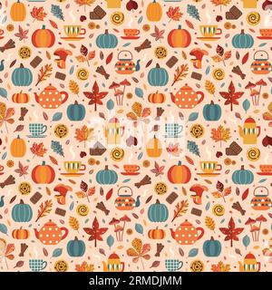 Motivo autunno senza cuciture con motivi Fika Illustrazione Vettoriale