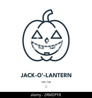 Icona Jack-o'-Lantern. Halloween, Pumpkin, Autumn. Tratto modificabile. Icona vettore semplice Illustrazione Vettoriale