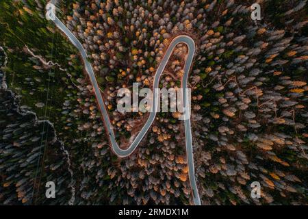 Foto aerea Autunno Auronzo strada per tre Cime, Cortina d Ampezzo Dolomiti Italia Foto Stock