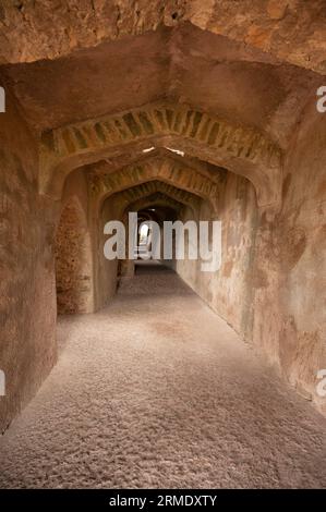 Gli interni del Padiglione Rani Rupmati costruito sul bordo del precipizio che si affaccia sulla Valle di Nimar erano originariamente una torre di guardia situata a Mandu, ma Foto Stock