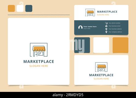 Logo Marketplace con slogan modificabile. Libro di branding e modello biglietto da visita. Illustrazione Vettoriale