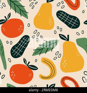 Motivo senza cuciture con frutti tropicali astratti. Design vettoriale per interni in carta, copertina, tessuto Illustrazione Vettoriale