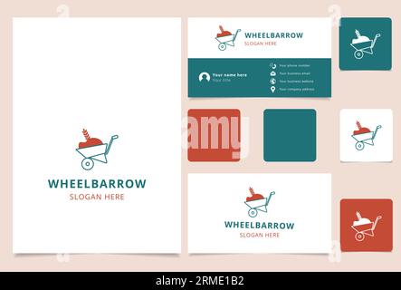 Design con logo a carriola con slogan modificabile. Libro di branding e modello biglietto da visita. Illustrazione Vettoriale