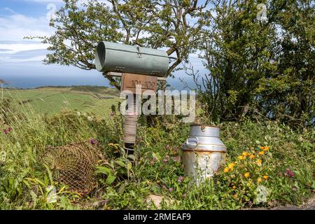 In cima alla strada per Gobbins Cliff Path, Islandmagee, County Antrim, Irlanda del Nord, Regno Unito Foto Stock