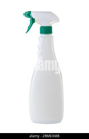 Flacone in plastica spray bianco isolato su bianco con percorso di ritaglio incluso Foto Stock