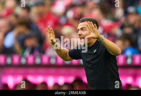 Enrico Maassen, allenatore della FCA, team manager, nella partita FC BAYERN MUENCHEN - FC AUGSBURG 3-1 il 27 agosto 2023 a Monaco di Baviera, Germania. Stagione 2023/2024, 1.Bundesliga, FCB, München, giorno 3, 3.Spieltag © Peter Schatz / Alamy Live News - LE NORMATIVE DFL VIETANO QUALSIASI USO DI FOTOGRAFIE come SEQUENZE DI IMMAGINI e/o QUASI-VIDEO - Foto Stock