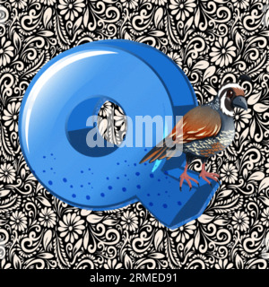 Alfabeto lettera piccola Q , disegno lettera alfabetica, illustrazione lettera alfabetica, ultimo disegno, illustrazione lettera alfabetica, vettore alfabetico, vettore font Illustrazione Vettoriale