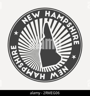 Logo rotondo del New Hampshire. Badge da viaggio vintage con il nome circolare e la mappa dello stato US, illustrazione vettoriale. Può essere utilizzato come insegna, logotipo, laboratorio Illustrazione Vettoriale