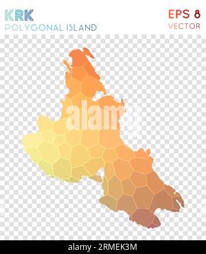 Mappa poligonale di Krk, isola in stile mosaico. Attraente stile a basso poli, design moderno. Mappa poligonale Krk per infografiche o presentazioni. Illustrazione Vettoriale