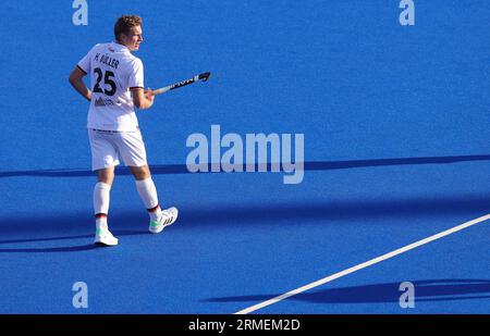 Monchengladbach, Deutschland. 21st Aug, 2023. firo : 21.08.2023 hockey field hockey Euro 2023 men men EUROPEAN CHAMPIONSHIPS GERMANY - Netherlands Holland single action Hannes Muller, GER/dpa/Alamy Live News Stock Photo