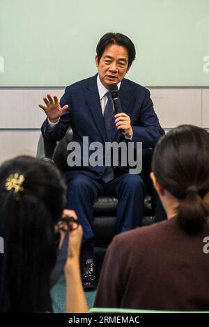 Taipei. 25 agosto 2023. Lai Ching-te, vicepresidente taiwanese e candidato alle elezioni presidenziali del Partito Democratico del Partito Democratico parla durante una conferenza stampa a Taipei, Taiwan il 25/08/2023 le elezioni presidenziali si terranno nella Repubblica di Cina (Taiwan) il 13 gennaio 2024. Di Wiktor Dabkowski Credit: dpa/Alamy Live News Foto Stock