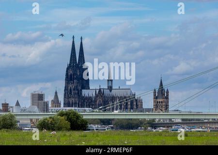 Cattedrale di Colonia che domina lo skyline della città Foto Stock