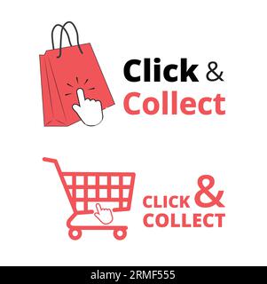 Fare clic e raccogliere i banner su uno sfondo bianco con spazio per la copia Illustrazione Vettoriale