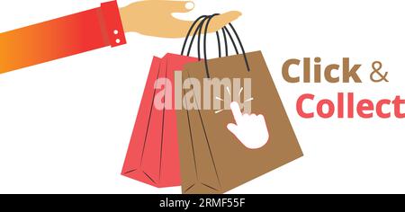 Fare clic e raccogliere i banner su uno sfondo bianco con spazio per la copia Illustrazione Vettoriale