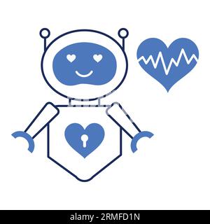 Icona robot con cuore. Icona del cuore con robot che tiene il cuore icona del robot. Icona cuore con robot. Icona del cuore automatizzata. Icona Smart Heart. Vector Editable (modificabile vettore). Illustrazione Vettoriale