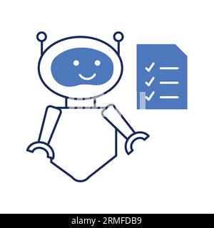 Robot con icona Appunti. Icona del robot Appunti robot che tiene l'icona Appunti. Appunti con icona robot icona Appunti automatici. Icona Smart Clipboard. Illustrazione Vettoriale