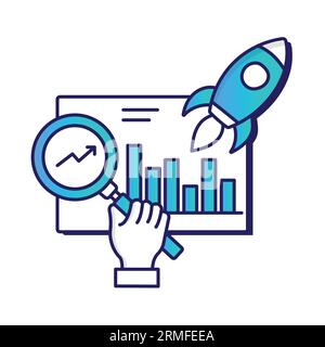 Performance di marketing digitale, icona ROI, icona basata sulla conversione, analisi del marketing, marketing guidato dai dati, marketing basato su metriche e orientato ai risultati. Illustrazione Vettoriale