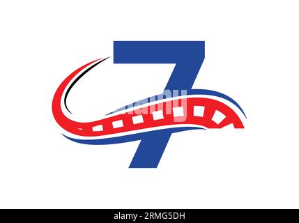 Lettera 7 con logo della strada. Il concetto di design creativo per la manutenzione e la costruzione di autostrade. Logo stradale Design simbolo del cartello di trasporto Illustrazione Vettoriale