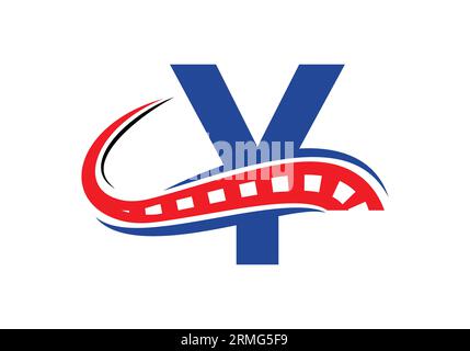 Lettera Y con logo della strada. Il concetto di design creativo per la manutenzione e la costruzione di autostrade. Logo stradale Design simbolo del cartello di trasporto Illustrazione Vettoriale