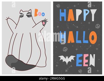 Poster per decorazioni vettoriali di Halloween.disegnati a mano Illustrazione Vettoriale