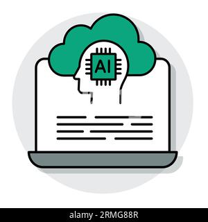 Icona cloud computing con intelligenza artificiale - illustra il concetto di cloud computing e intelligenza artificiale. Illustrazione Vettoriale