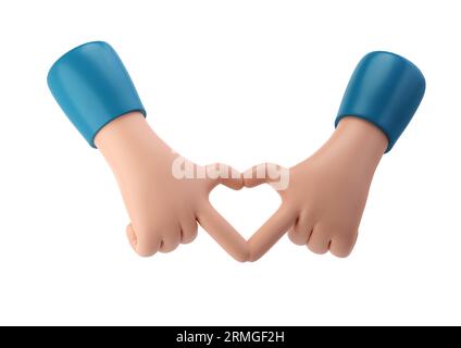 rendering 3d mani stilizzate piegano la forma del cuore. Icona del gesto del dito di San Valentino. Elemento per la progettazione. Illustrazione isolata con tracciato di ritaglio Foto Stock