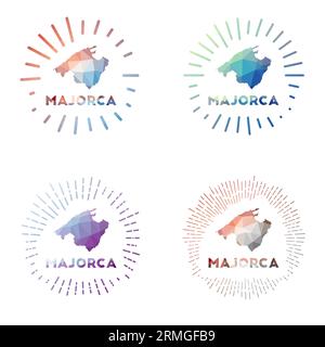 Maiorca, luce solare in polietilene. Logo dell'isola in stile geometrico poligonale. Illustrazione vettoriale. Illustrazione Vettoriale