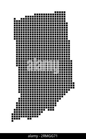 Mappa dell'Indiana. Mappa dell'Indiana in stile punteggiato. Bordi dello stato degli Stati Uniti riempiti di rettangoli per il progetto. Illustrazione vettoriale. Illustrazione Vettoriale