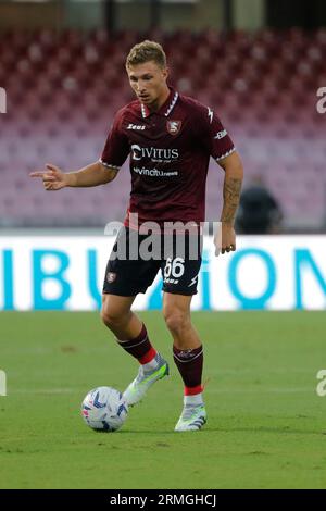 Salerno, Napoli, Italia. 28 agosto 2023. Matteo Lovato di Salernitana durante la partita di serie A Salernitana - Udinese, Stadio Arechi Salerno Italia (Credit Image: © Ciro De Luca/ZUMA Press Wire) SOLO USO EDITORIALE! Non per USO commerciale! Foto Stock