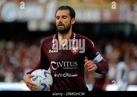 Salerno, Napoli, Italia. 28 agosto 2023. Candreva Antonio di Salernitana durante la partita di serie A Salernitana - Udinese, Stadio Arechi Salerno Italia (Credit Image: © Ciro De Luca/ZUMA Press Wire) SOLO EDITORIALE! Non per USO commerciale! Foto Stock