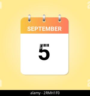 Calendario giornaliero 5 settembre mese su nota di white paper. vettore Illustrazione Vettoriale