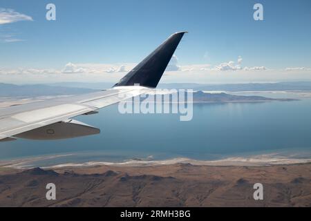 Vista aerea, dall'aereo del Great Salt Lake, a Salt Lake City, Utah. Foto Stock