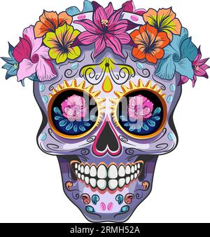 Un cranio con una corona di fiori illustrazione vettoriale Illustrazione Vettoriale