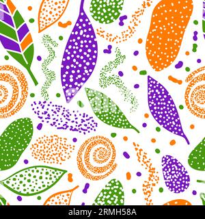 Motivo senza cuciture con foglie astratte e punti. Illustrazione vettoriale Illustrazione Vettoriale