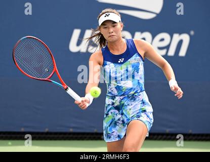 New York, Stati Uniti. 28 gennaio 2023. US Open Flushing Meadows 28/09/2023 giorno 1 Lucy Miyazzaaki (GBR) vince il primo round Match Credit: Roger Parker/Alamy Live News Foto Stock