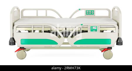 Letto d'ospedale regolabile elettrico, vista laterale. Rendering 3D isolato su sfondo bianco Foto Stock