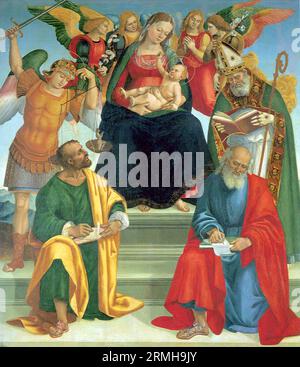 Madonna col bambino con santi e angeli, dipinto di Luca Signorelli Foto Stock